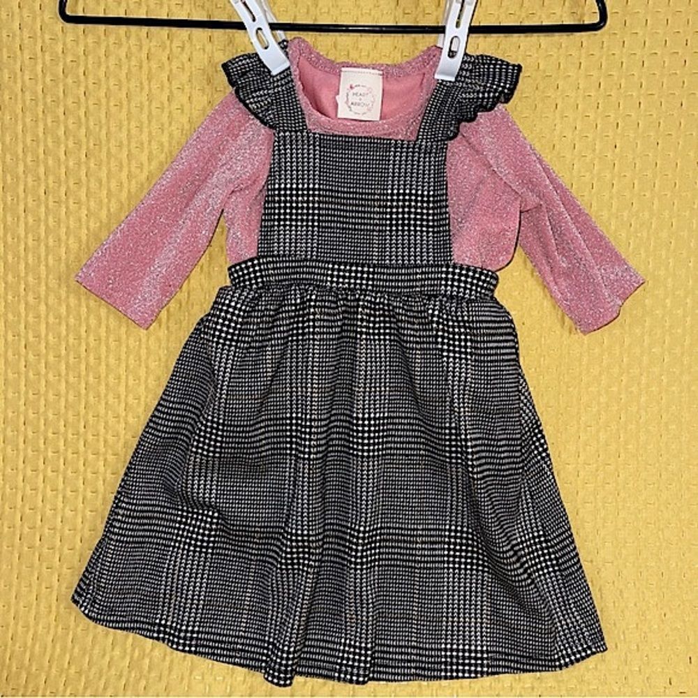 Heart & Arrow Little Girls Dress black white pink 3/4 sleeves shirt toddler 3T